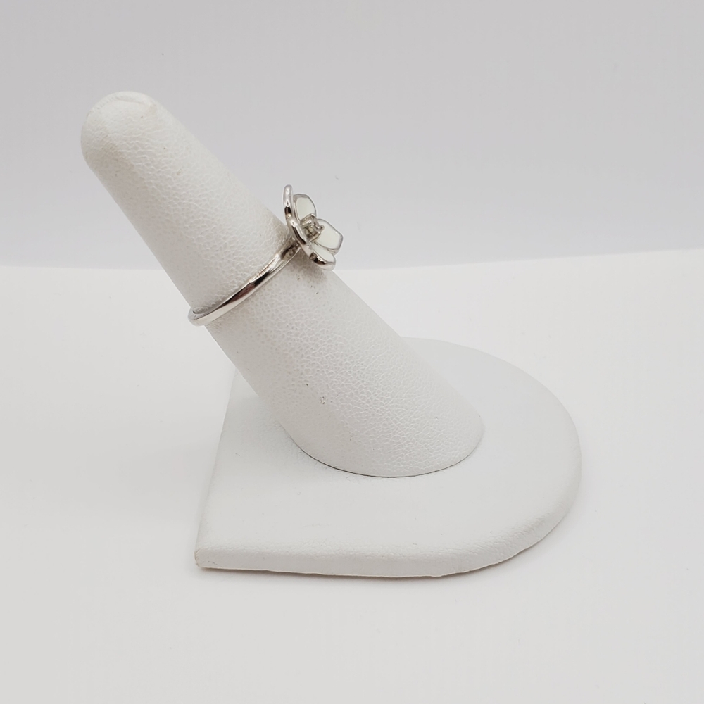 Flower Ring Genuine Diamond Ring White Enamel Ring 925 Sterling Silver Ring - Picture 5 of 8